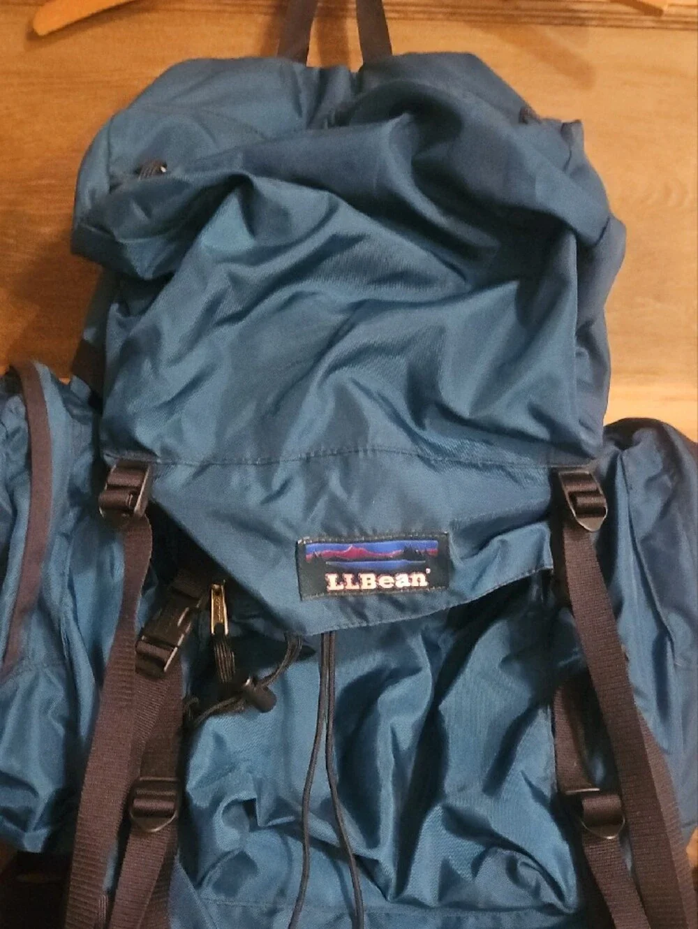 L.L. Bean Blue Men's Hiking Backpack with padded straps and waist